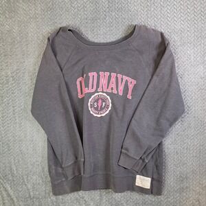 Old Navy Women's XL Varsity Crewneck Sweatshirt Gray Pink Logo Pullover